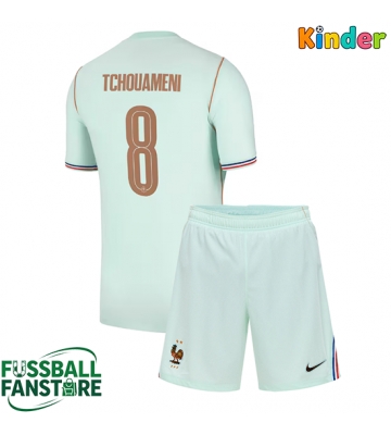 Frankreich Aurelien Tchouameni #8 Replik Auswärtstrikot Kinder WM 2026 Kurzarm (+ Kurze Hosen)